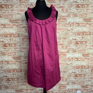 LOFT Dress Sleeveless Shift Ruffle Neckline Magenta Orchid Size 10